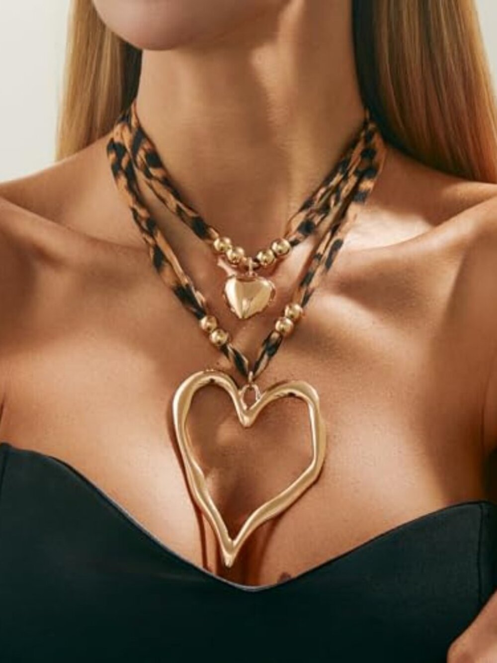 Scarf Necklace for Women Leopard Spiral Heart Pendant Necklace Exaggerated